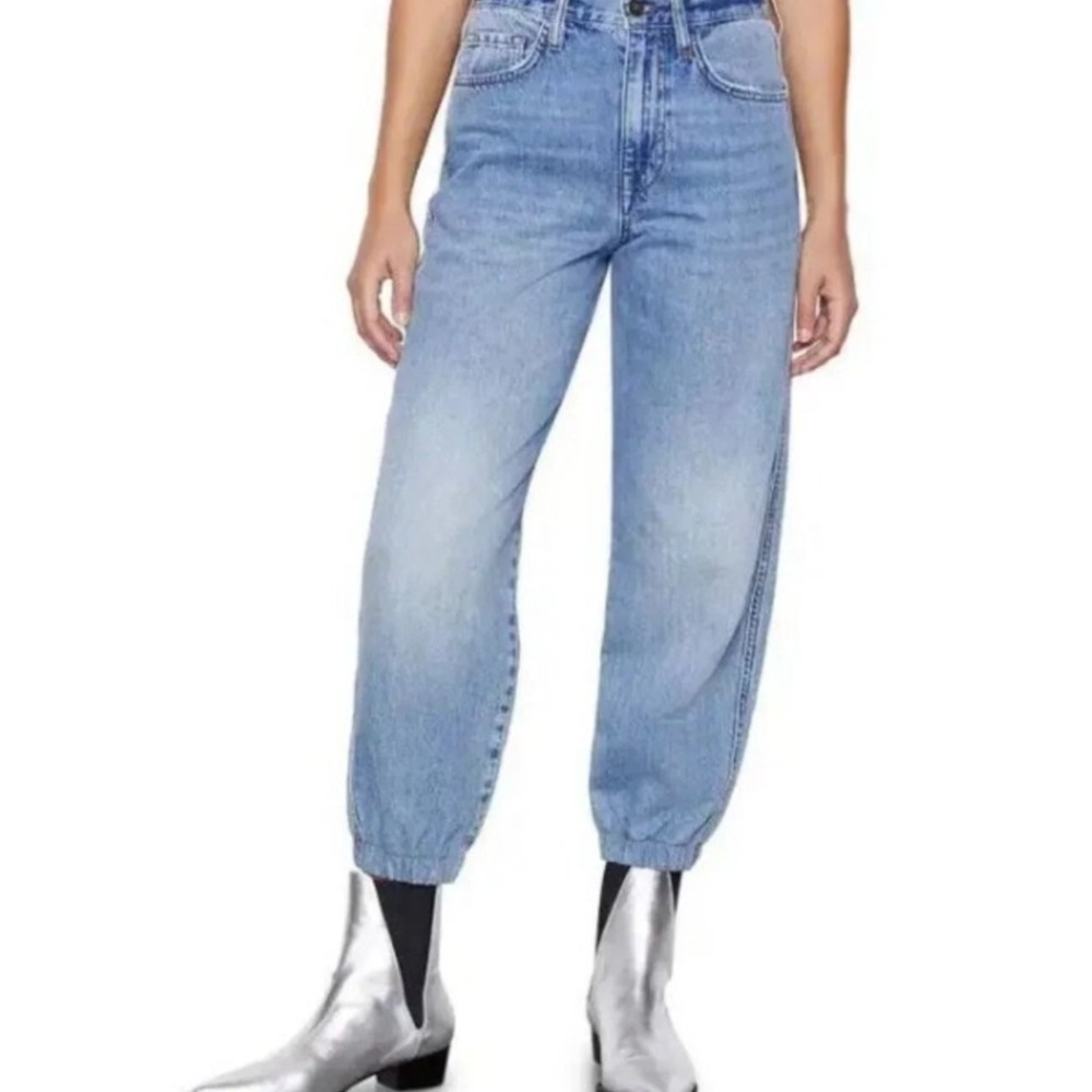 Frame The Lounge Chill Jogger Jeans Blue Light Wash High Rise Tapered Leg Sz 24